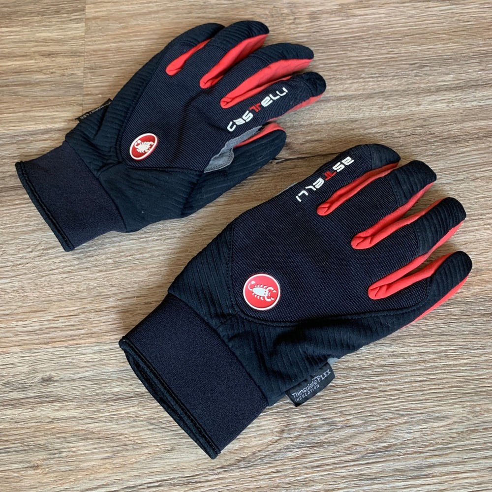 Castelli Thinsulate Flex Cycling Gloves Black Red Insulated Winter Bike Mens L